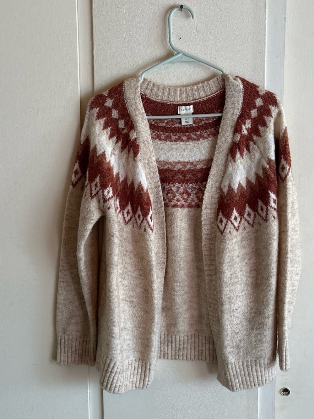 Cozy Fair Isle Open Cardigan Sweater - Beige & Rust